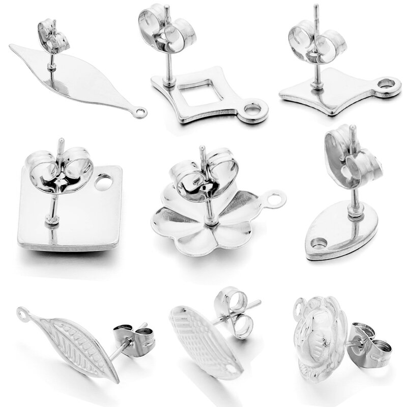 10Pcs/Lot Stainless Steel Earring Base Geometric Leaves Earrings Stud with Hole Connectors for DIY Jewelry Making Accessories