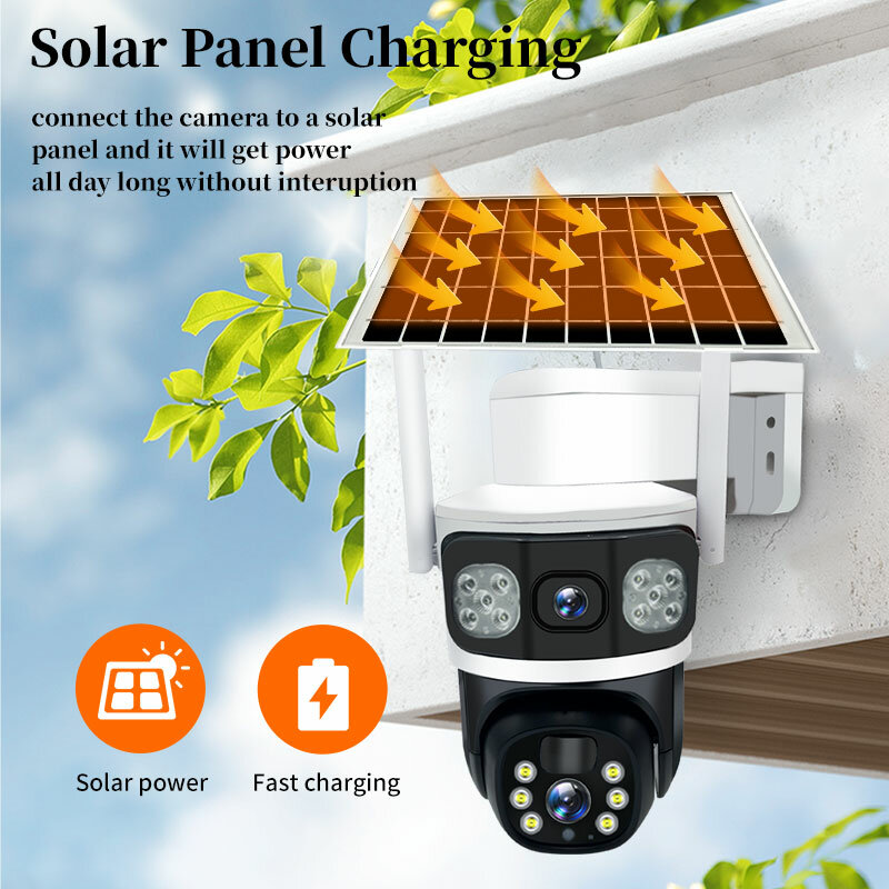 Cámara Solar de doble lente para exteriores, con Panel Solar Dispositivo de vigilancia, detección humana, 4G, SIM, PTZ, CCTV, 4K, 12MP