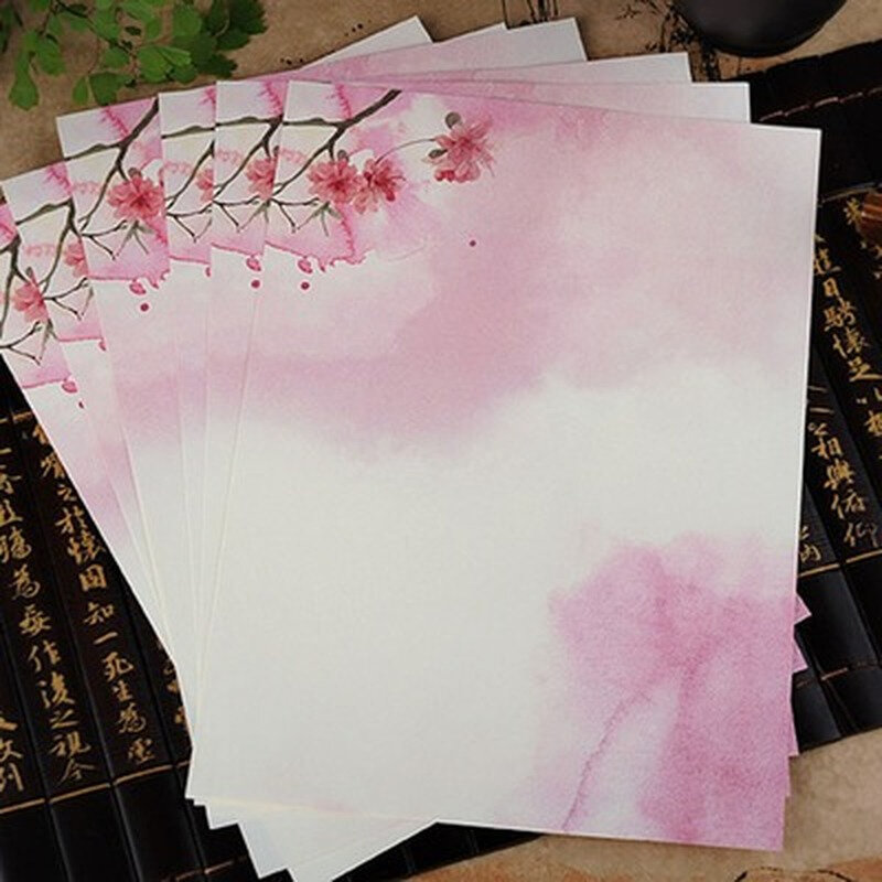 Papiers à lettres de style chinois traditionnel, papier à fleurs, étudiant, enseignant, papeterie, festival, 8 pièces
