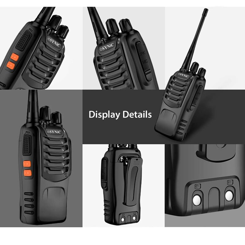 ESYNiC 2 szt. Przenośne walkie talkie dla dorosłych akumulator UHF 400-470MHZ 16-kanałowe radio dwukierunkowe z oryginalnymi słuchawkami do codziennego użytku