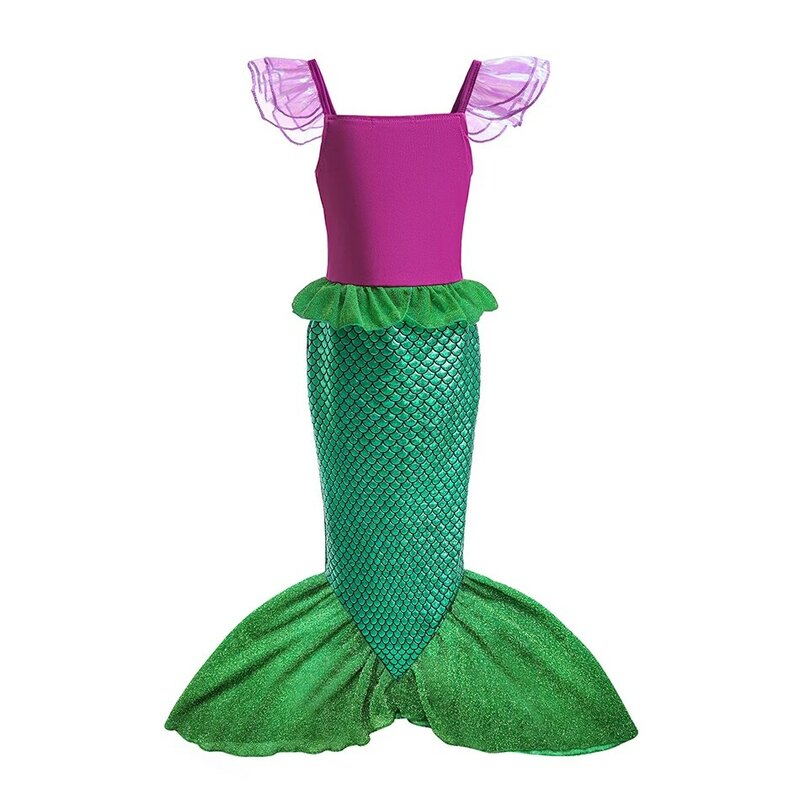 2024 Disney Girls Dresses Ariel Princess Little Mermaid Vestidos Party Kids Clothing Halloween Cosplay Children Costume