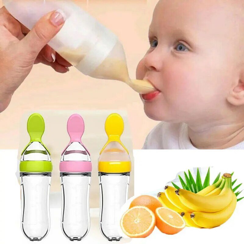 Seguro útil silicone garrafa de bebê com colher suplemento alimentar arroz cereais garrafas espremer colher leite garrafa de alimentação copo