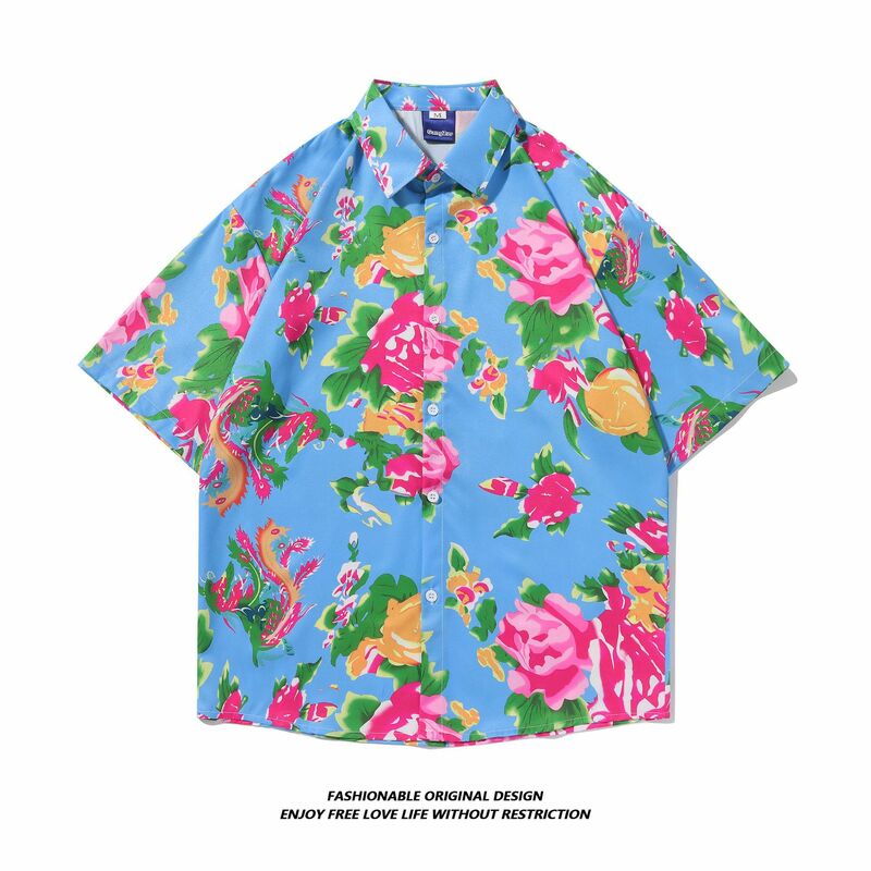 Camicia Tie Dye camicia da uomo cubana leggera a maniche corte Summer Beach Hawaii maniche a un quarto con risvolto allentato nuova camicia giovanile alla moda