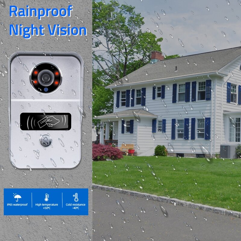 Tuya kamera nirkabel Wifi 7 inci, sistem interkom pintu Video pintar dengan 1080P RFID tahan air luar ruangan Buka kunci jarak jauh rumah