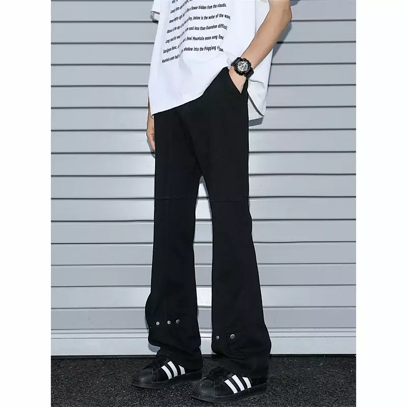 2024 Summer Men's Casual Pants Button Spliced Micro Horn Straight Leg Pants High Street Handsome Pants