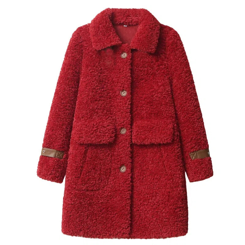 女性のラムウールのコート,春と秋の毛皮の統合コート,ミドル丈,冬の毛皮のコート,2023