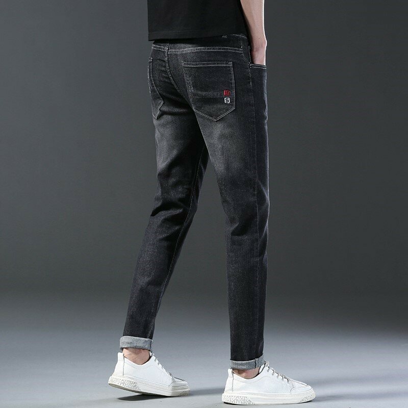 Nowe dżinsy męskie szczupła moda marki Stretch Fashion codal Cool Grey Black klasyczne spodnie męskie