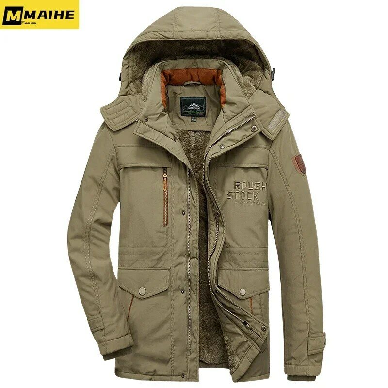 New 2024 Brand Men's Casual Jacket Fashion Thick Winter Parkas Male Fur Trench Overcoat Heated Warm Jackets Coats Parka Men