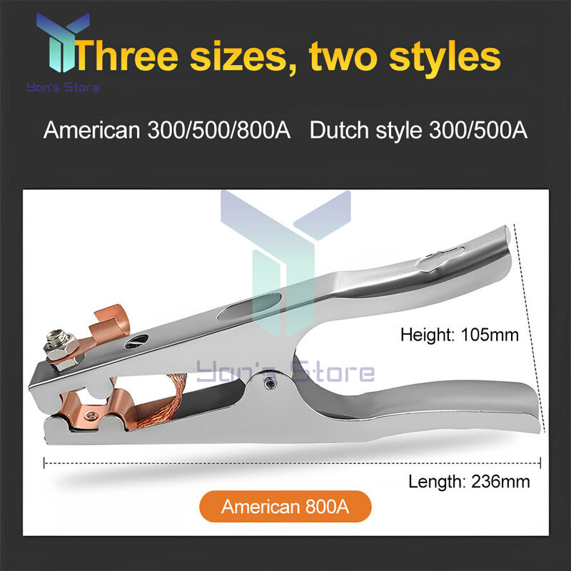 1 buah tipe gaya Amerika 300/500/800/1000A, alat tang penjepit bumi kabel las listrik kawat tanah