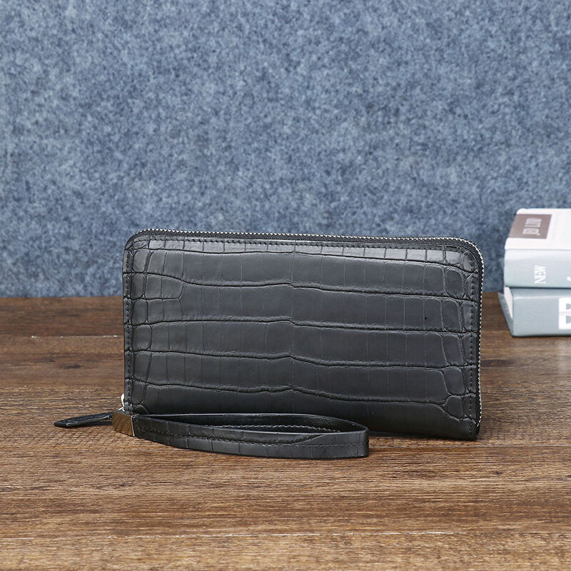Misty Crocodile Pattern Men's Handbag with Genuine Leather Long Wallet Fashionable Multi slot Handbag and Mobile Bag Trendy