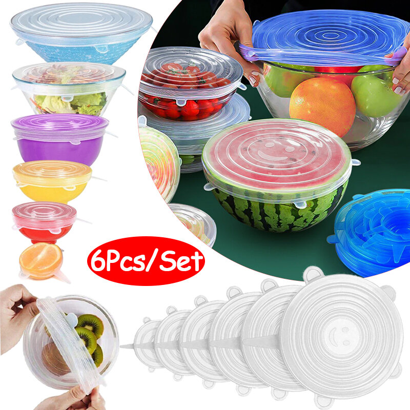6PCS Silicone Cover Stretch Lids Reusable Durable and Expendable Lids Silicone Covers for Fresh Food Leftovers Keep Food Fresh