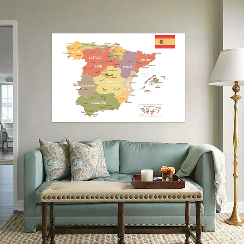 100*70ซม.พับสเปรย์ World แผนที่สเปนภาพพื้นหลังผ้าตกแต่งบ้านโรงเรียนในสเปน