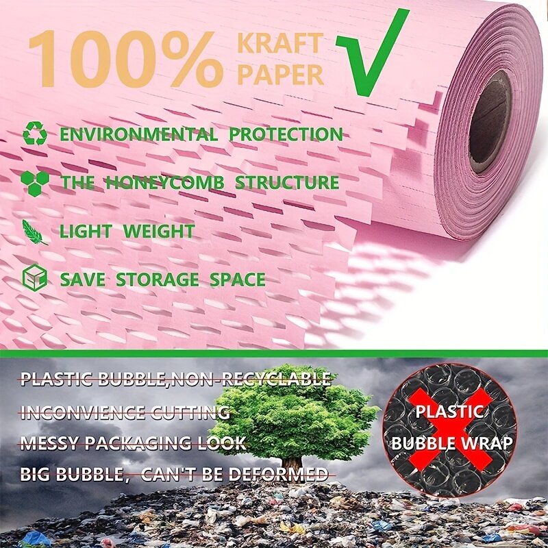 Pink Honeycomb Packing Paper Eco Friendly Recyclable Cushion Material Moving Shipping Supplies Kraft Paper