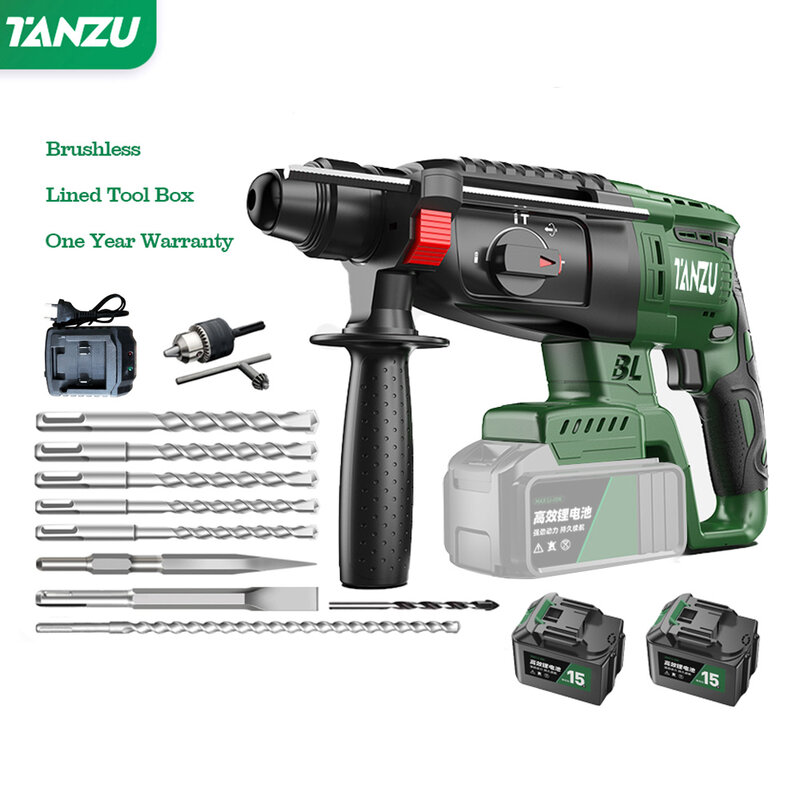 Brushless Electric Hammer 21V Impact Drill Cordless Drill Multifunction Rotary Rechargeable Li-ion Battery Power Tools Tanzu