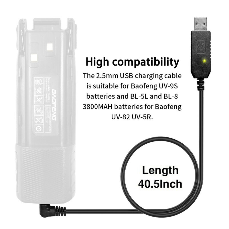 For BaoFeng Walkie Talkie USB Charger Cable For UV-5R UV-82 3800mAh UV-S9 Plus BF-B3 Plus AR-152 Walkie Talkie Ham Two Way Radio