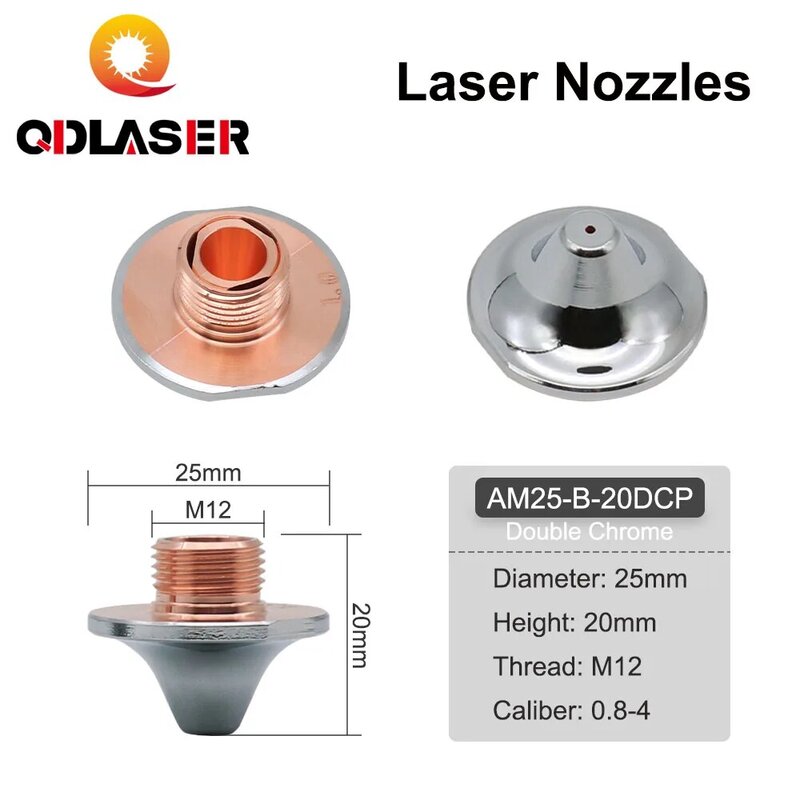 Qdlaser Amada OEM ไฟเบอร์เลเซอร์ชั้นคู่หัวฉีดขนาดเส้นผ่าศูนย์กลาง25มม. H20ขนาดเส้นผ่าศูนย์กลาง0.8-4.0มม. M12สำหรับการตัดไฟเบอร์เลเซอร์