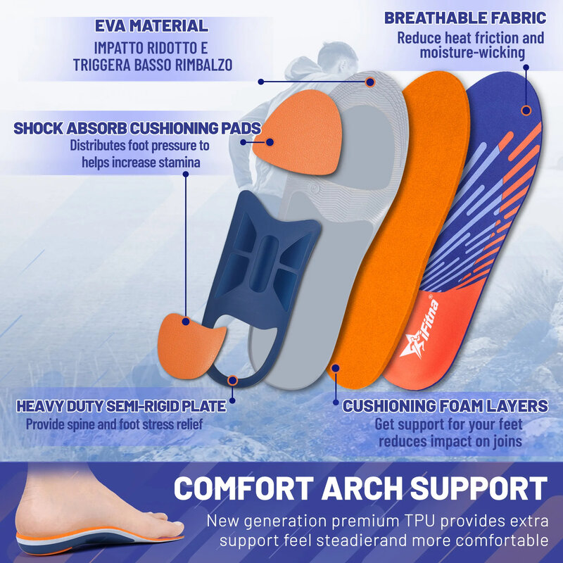 Heavy Duty Strong Arch Support Insole Plantar Fasciitis Pain Relief Orthotics Men Women Flat Feet Absorb Shock Work Boot Inserts