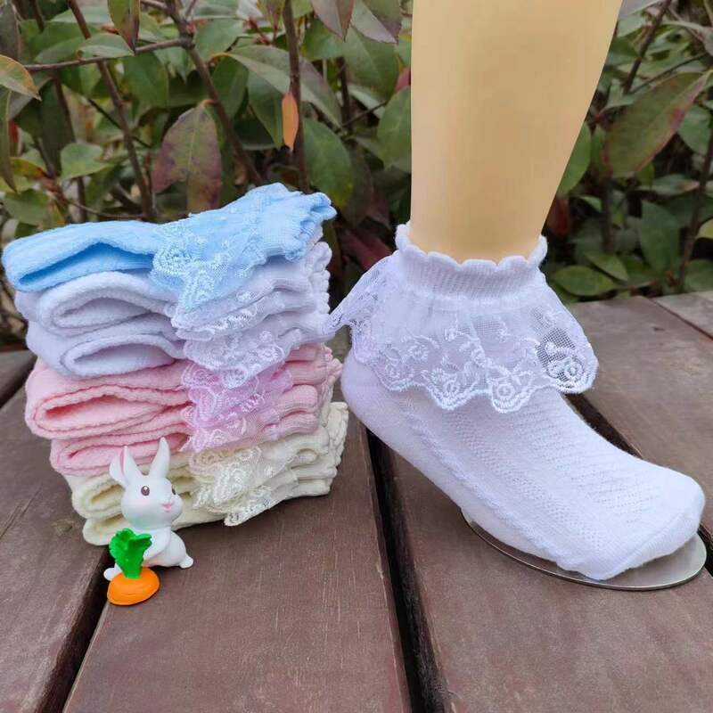 Kaus kaki jahit lantai pendek tipis musim semi musim panas kaus kaki putih jala putri anak perempuan dengan Ruffles renda untuk bayi balita anak-anak