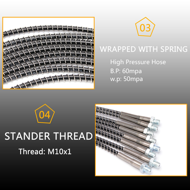 100cm High-Pressure Nylon Hose with M10x1 Thread Quick Connect Couplings 40Mpa PCP Pneumatics Air Refilling with Spring Wrapped