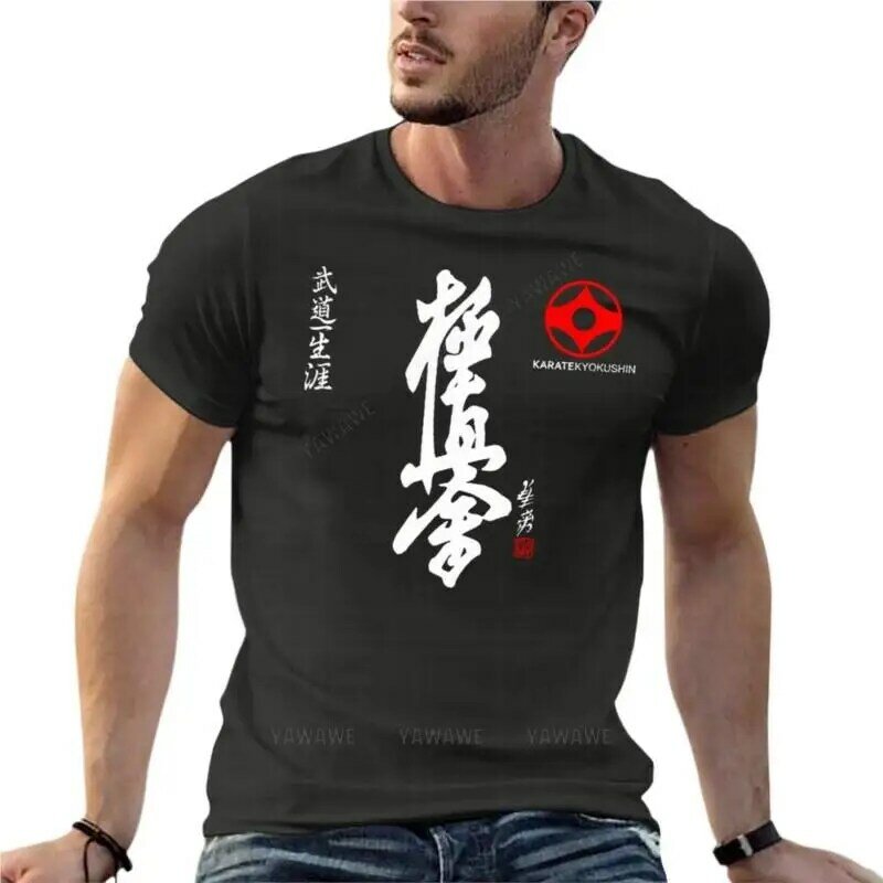 Kyokushin-camiseta de manga curta para homens, roupas de tamanho grande, karatê, kai, luta, artes marciais, streetwear, verão