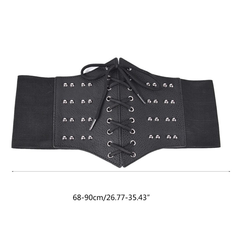 Cinturón ancho cintura retro imitación cuero con remaches para mujer