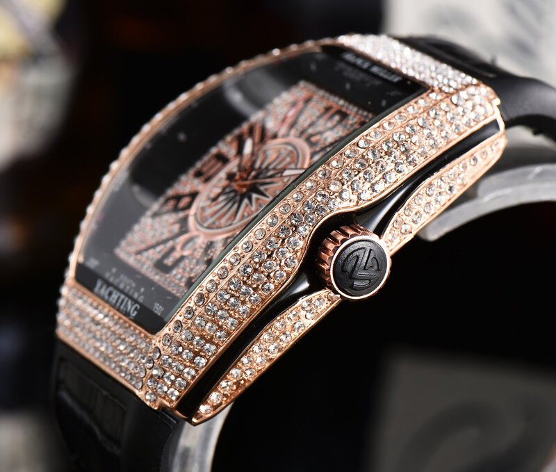 FRANCK MULLER luksusowe męskie zegarki modne Hip Hop mrożony diament wodoodporny Tonneau kwarcowy zegarek męski Reloj darmowa wysyłka
