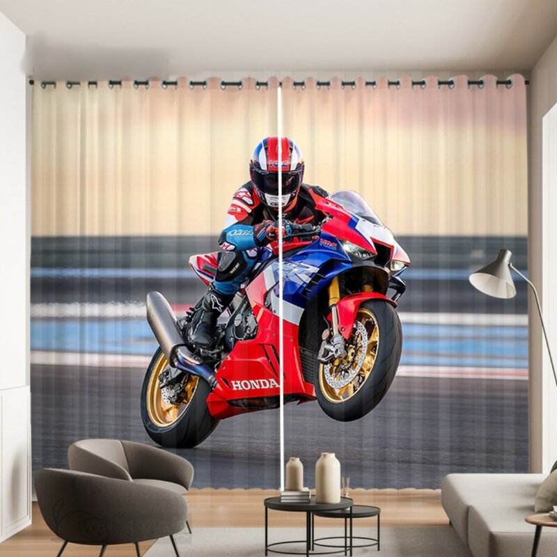 Motocicleta clube impresso cortinas para meninos, decorativo ilhó top, estilo industrial, quarto e sala de estar, 2 painéis