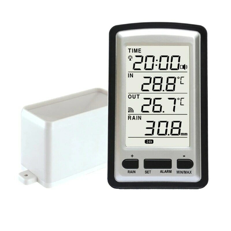 Máy đo mưa Trạm thời tiết Đo truyền không dây Máy đo nhiệt độ lượng mưa Hiển thị lịch ngoài trời trong nhà