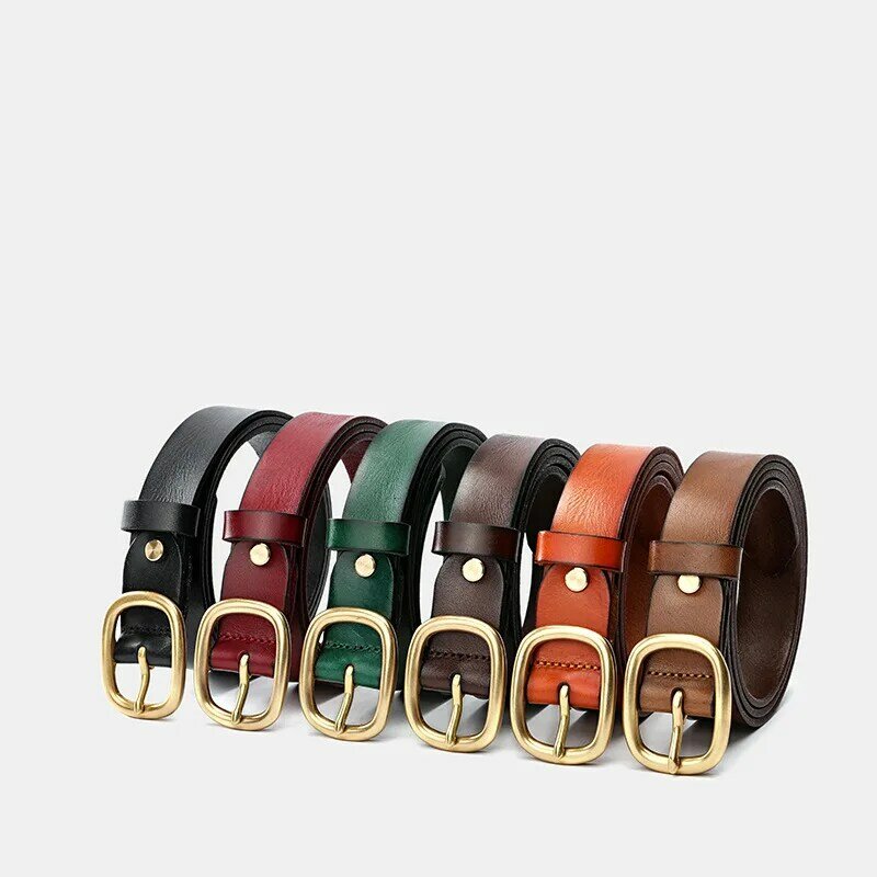 2024 New Top 3.0 Wide Japanese Copper Buckle Casual Pure Cowhide Women's Handmade Belt