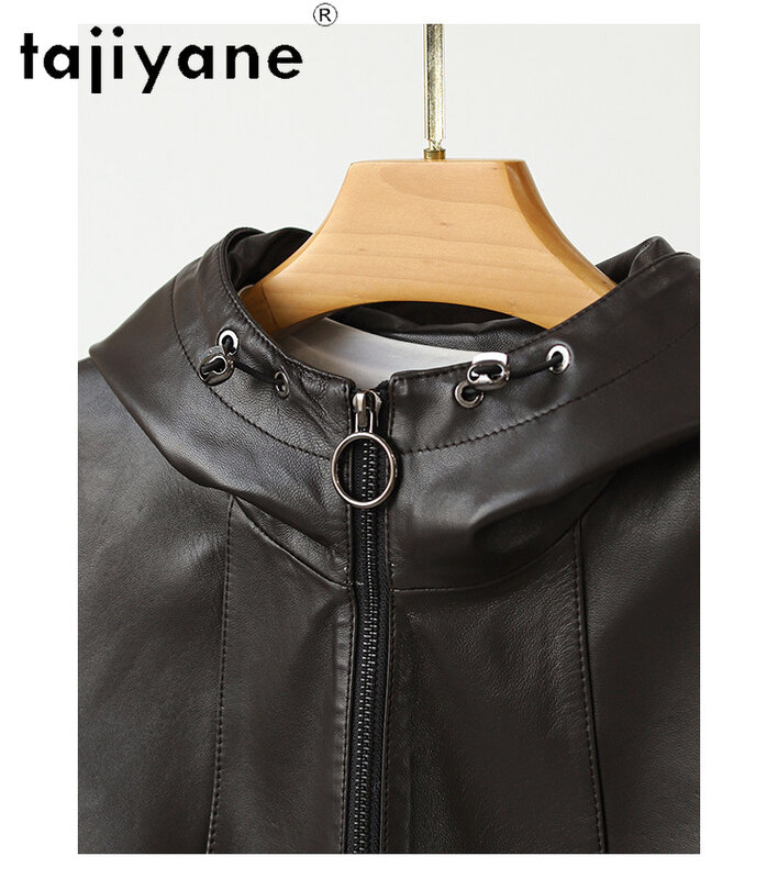 Tajeyane-abrigo de piel de oveja auténtica para mujer, Chaqueta corta con capucha de alta calidad, informal, 2024