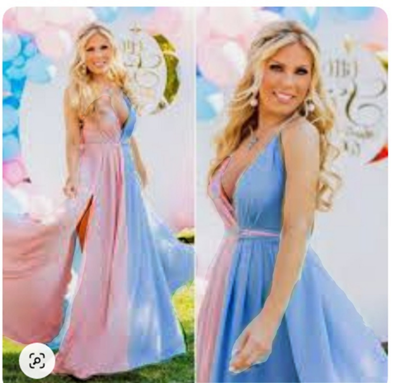 性別披露パーティーのためのマタニティドレス,写真撮影のためのピンクと青のステッチの服,妊婦のためのVネックのバックレスドレス