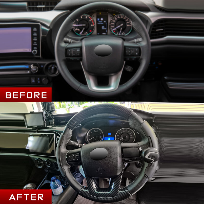 Cubierta de UDS para volante de coche, protector de Color de fibra de carbono de 5 embellecedor decorativo para Fortuner Toyota Hilux Revo Conquest 2015-2021