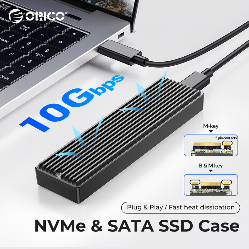 ORICO-M.2 NVMe Case, NVMe Case, USB 3.2, Gen2 Tipo C, 10Gbps, PCIe SSD Case, Gabinete SATA, Disk Box Tool, Grátis