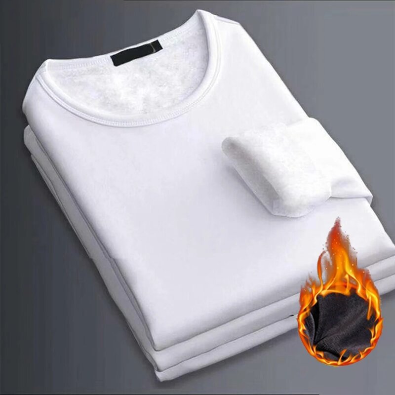 Roupa interior térmica de manga longa masculina, roupa grossa, camiseta térmica, tops com o pescoço, manter quente, inverno, grosso