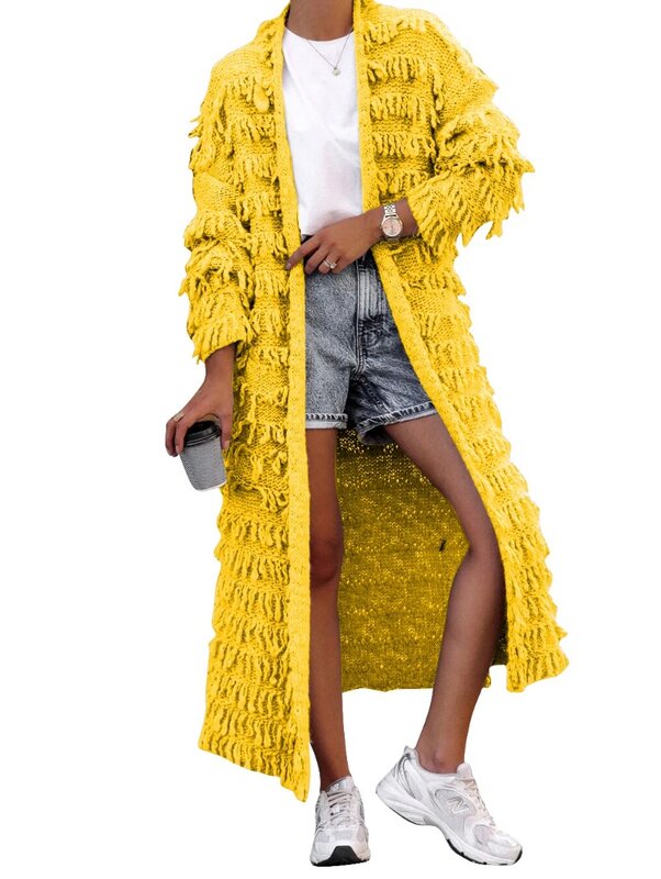 African Clothes for Women Autumn Winter African Long Sleeve Tassel Solid Color Cardigan Sweater Plus Size Long Coat Women Tops