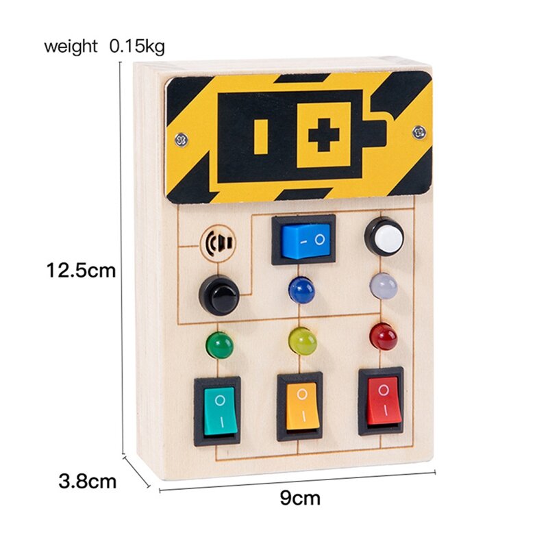 1 Piece Power Baby Montessori Wooden Busy Board With LED Light Wood Color Wooden For Toddlers 1-3Y Toggle Switch Toy