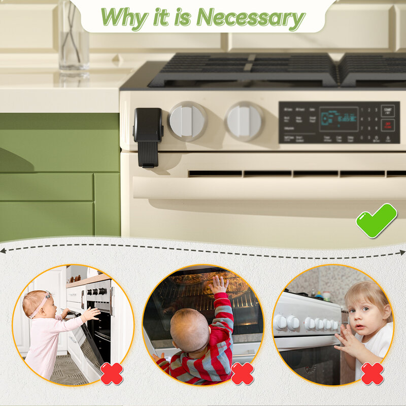 Savelon kunci pintu Oven pengaman bayi, 1 Pak pembaruan kunci pintu Oven keamanan dapur, kunci Anti anak untuk bayi & balita
