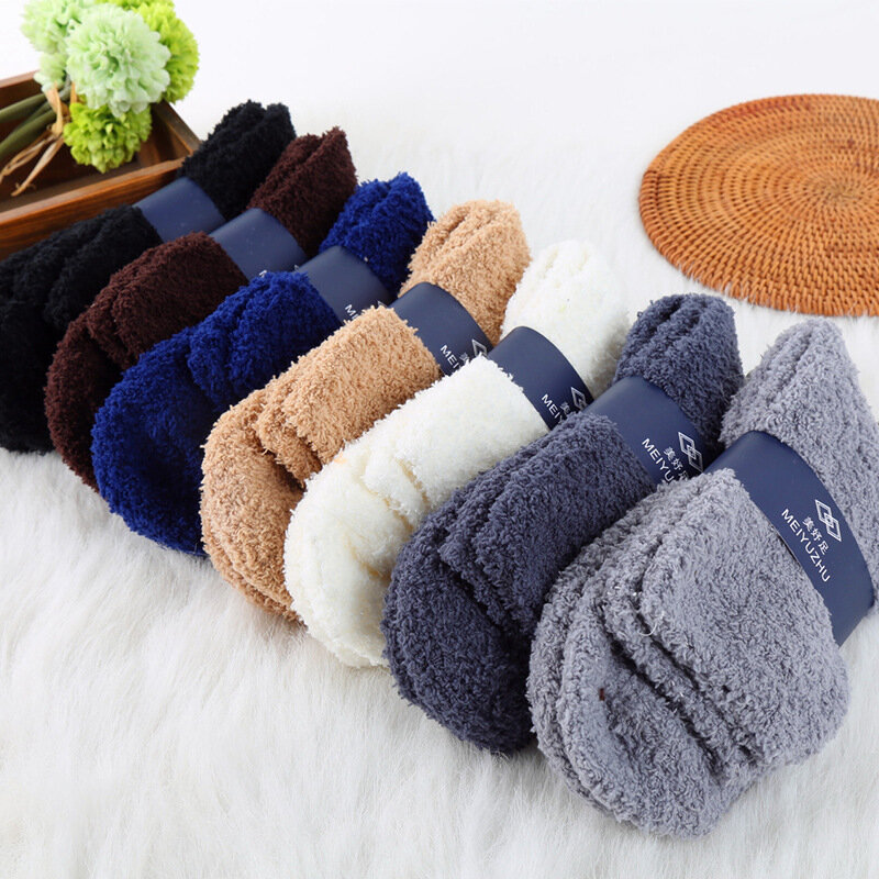 Calcetines de Cachemira extremadamente acogedores para hombres y mujeres, calcetines cálidos de invierno para dormir en el suelo de la cama, accesorios esponjosos para el hogar, Protector de pies de Color sólido