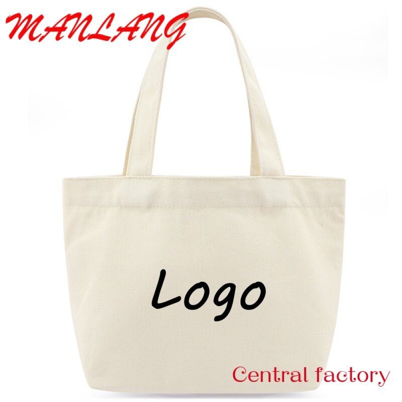 Tas jinjing kanvas ukuran Mini kustom dengan Logo perusahaan Anda sendiri tas belanja katun promosi dengan iklan tas kain dapat dipakai ulang