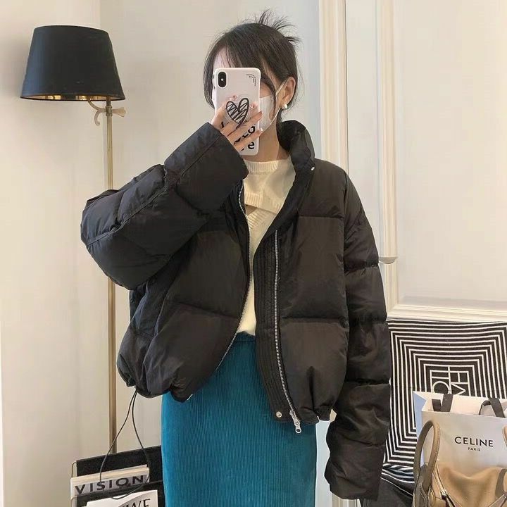 Mantel parka hangat korea wanita, mantel katun hangat musim gugur dan dingin, jaket berbantalan longgar elegan modis Korea wanita