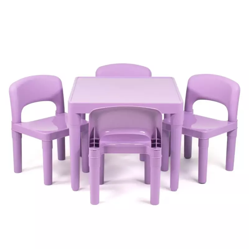 Humble Crew Quinn Set meja plastik ringan anak dan 4 kursi, persegi, ungu