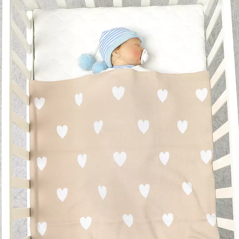 유아용 코튼 니트 유모차 배넷저고리, 부드러운 수면 커버, 격자 무늬, 귀여운 사랑스러운 신생아, 여아, 남아 침대, 이불, 90x70cm