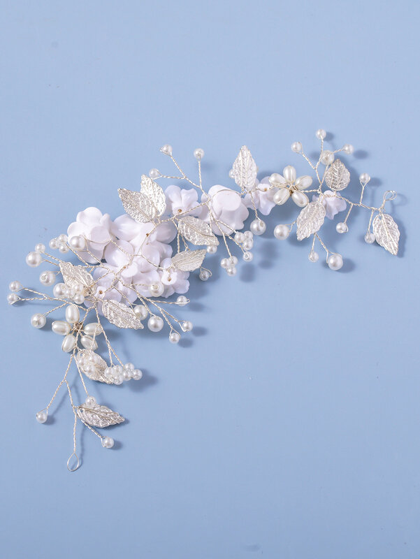 1Pc Flower Bride Wedding Hair Vine Pearl Bridal Hair Piece Leaf accessori per capelli fascia con strass per donne e ragazze