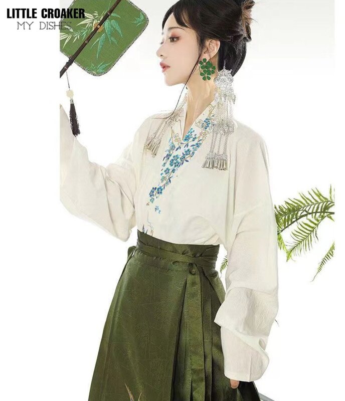 بدلة هانفو على الطراز الصيني التقليدي للنساء ، تنورة مطوي على وجه الحصان ، ملابس الشارع ، سترة الموضة ، يوميا ، XL