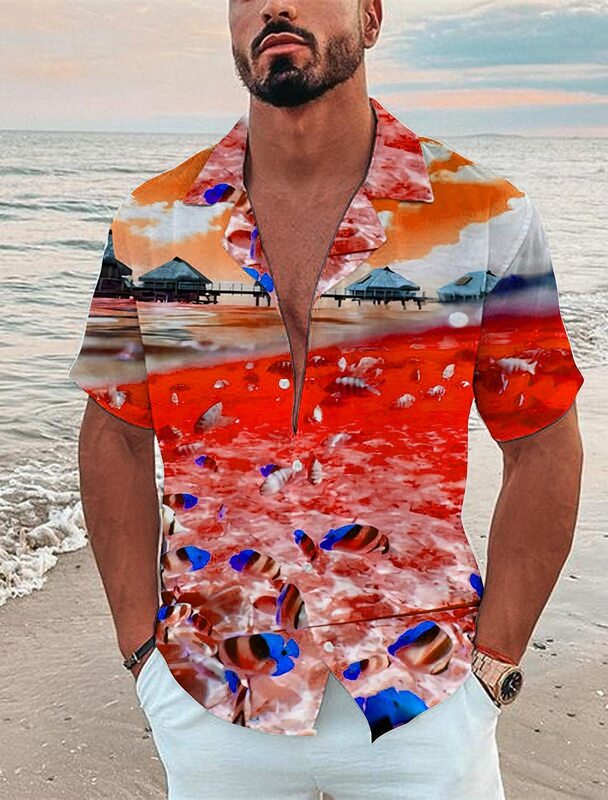 Мужская рубашка с 3D-принтом морских животных, летняя повседневная Гавайская пляжная гавайская рубашка большого размера в стиле Харадзюку, одежда для отдыха