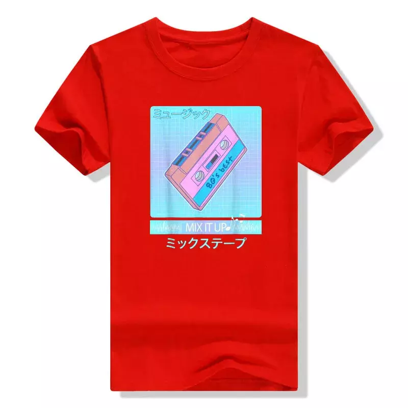 믹스 테이프 일본 오타쿠 미학 Vaporwave 아트 티셔츠, 빈티지 의류, 90 년대 하라주쿠 그래픽 티 탑, 반팔 블라우스, 80 년대