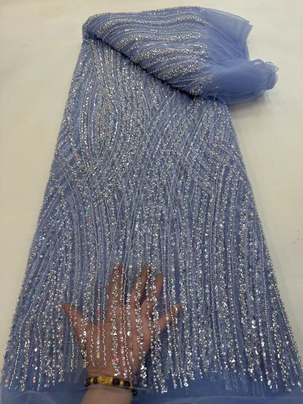 Kain renda pengantin pria Nigeria Afrika 2023 dengan gaun malam Tule payet untuk wanita sulaman kain jala Perancis jahit kain