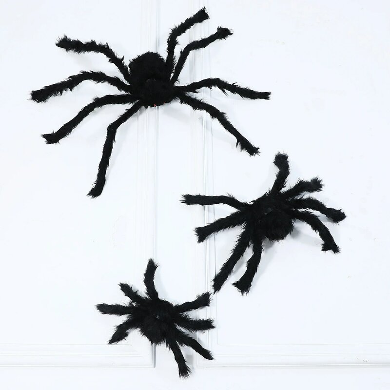 30cm-90cm Grande Halloween Plush Spider Black Furry Simulação Red Eye Spider Trick Or Treat Halloween Decoraitons Horrible Props