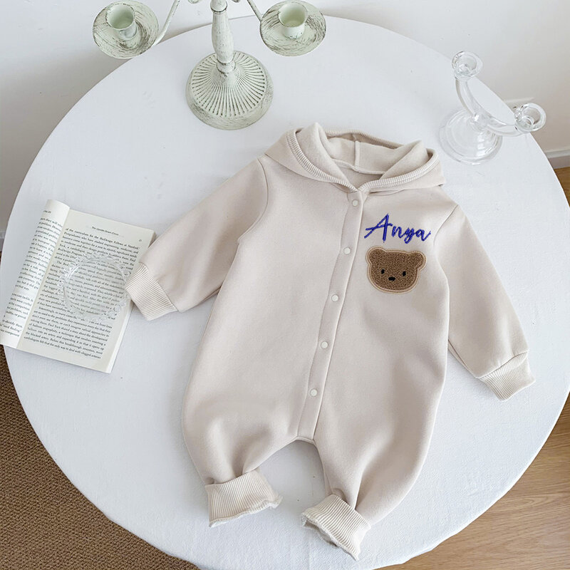 Body de bebé bordado personalizado, Creeper de oso grueso, nombre personalizado, forro polar, otoño e invierno, 2023