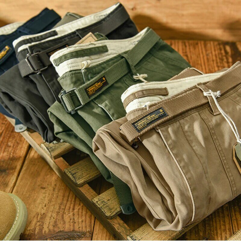 Pantalones Cargo de algodón puro para hombre, ropa informal, cinturón suelto, cintura media, pantalones ajustados, AZ329 AZ378, primavera y otoño